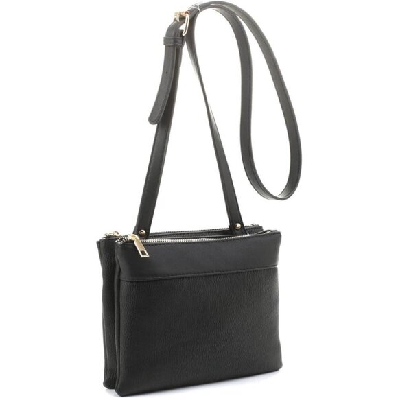 Handbags - Women's Classic Black Vegan Leather Cross body Handbag Organise Purse